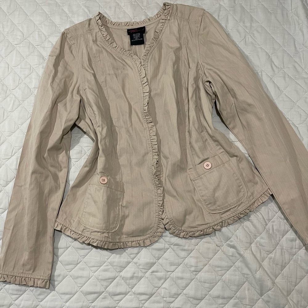 Y2K Beige Ruffle Trim jacket